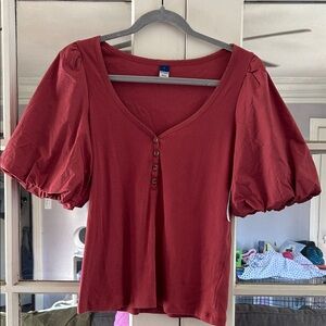 Old Navy Deep Red Puff Sleeve Blouse